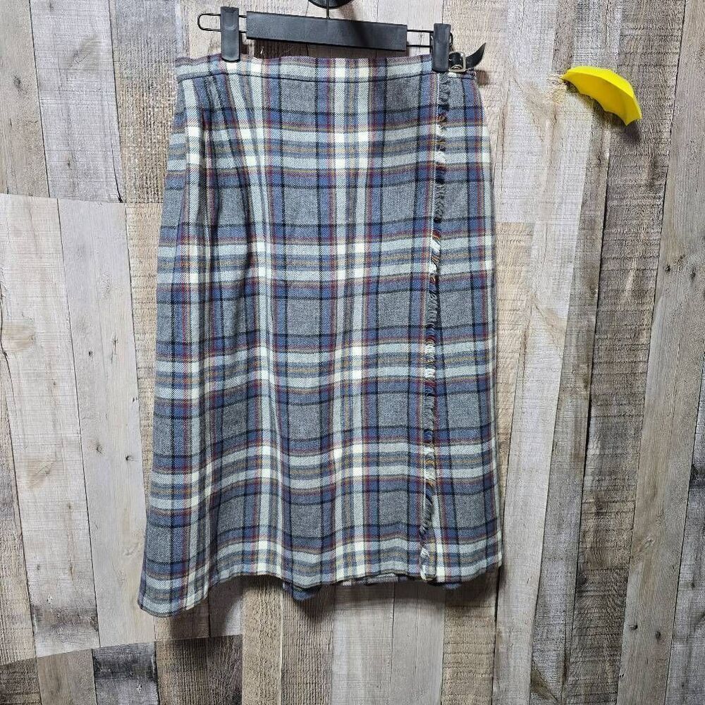 St Michael Vintage 80s Tartan Plaid Wool Blend Wrap Skirt